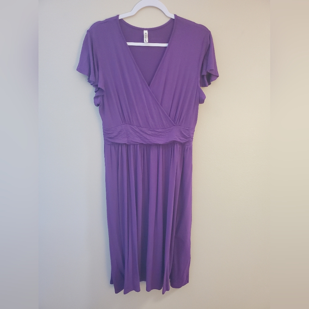 Purple Wrap-Style Midi Dress